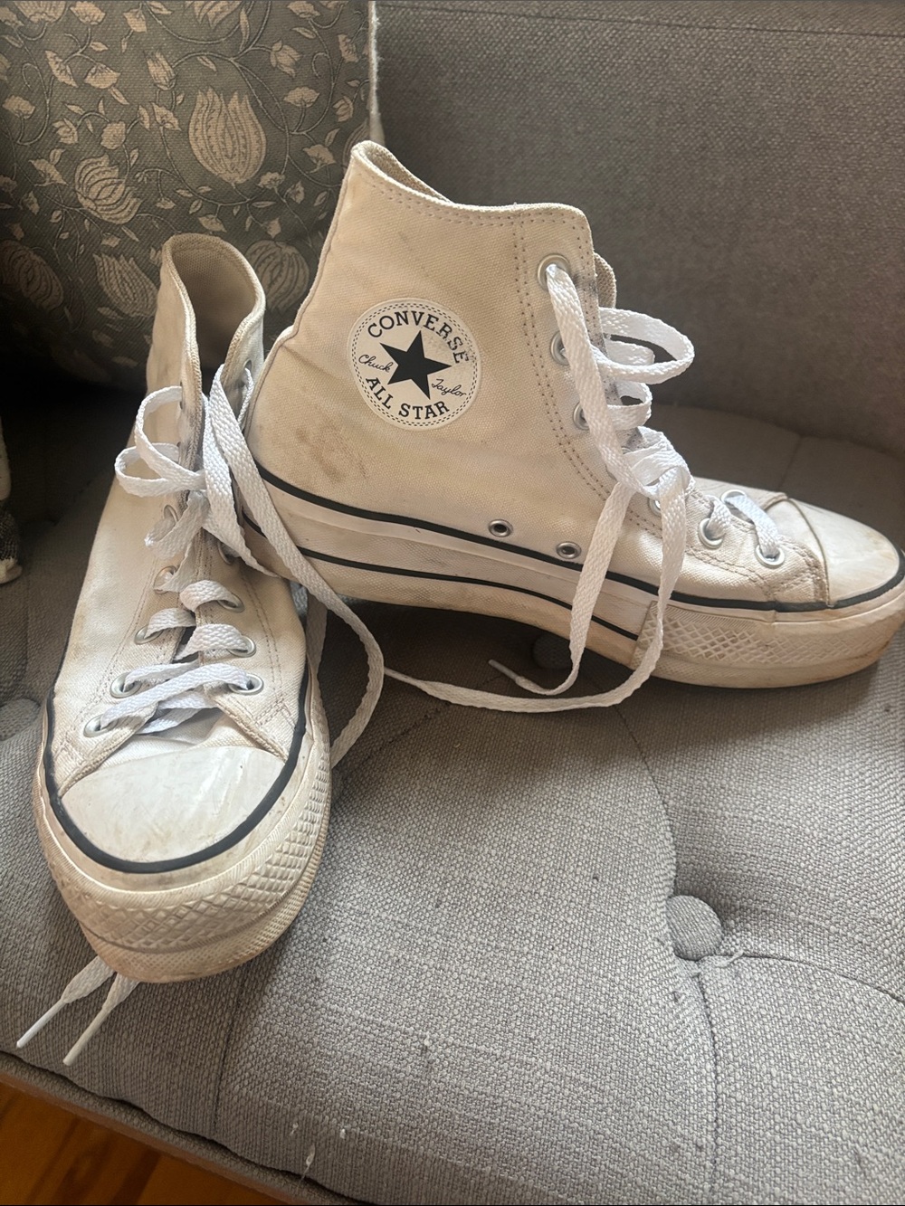 Converse High Top Platform Sneakers - White with Black Trim 8.5